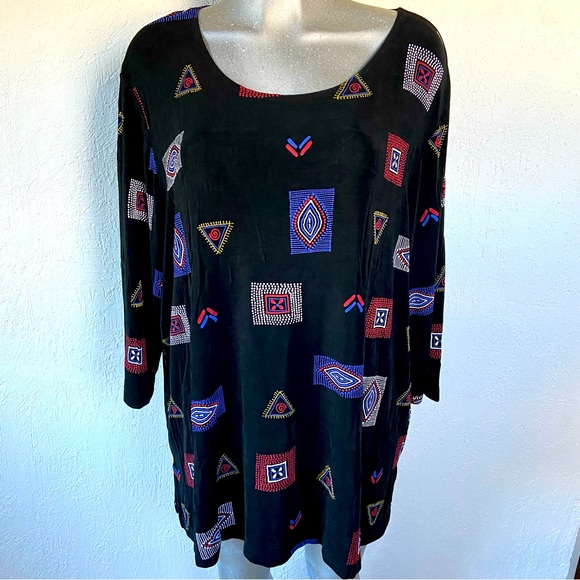 Slinky Blouse Top Tunic Jersey Knit Stretch Plus Size 3X  Aztec Native Travel - Picture 1 of 7